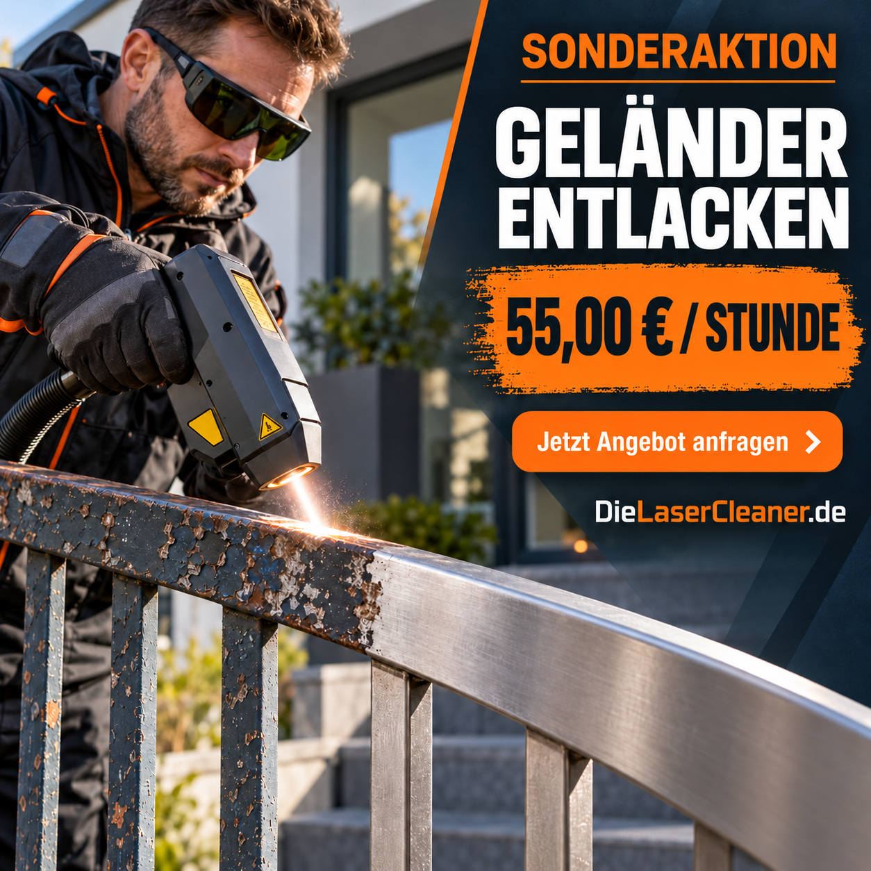 Alte Farbe vom Geländer entfernen per Laser